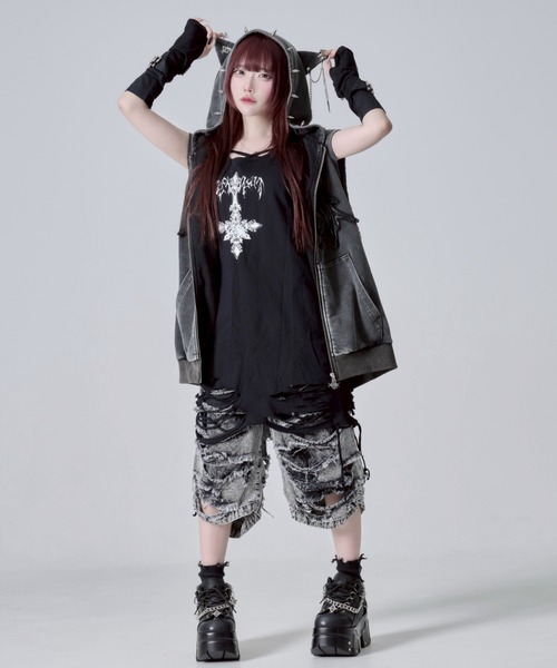 REFLEM 猫耳ZIPレイヤードパーカー REFLEM REFLEM パーカー 「REFLEM/レフレム」猫耳パンクノースリーブZIP