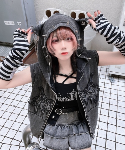 REFLEM パーカー 「REFLEM/レフレム」猫耳パンクノースリーブZIP