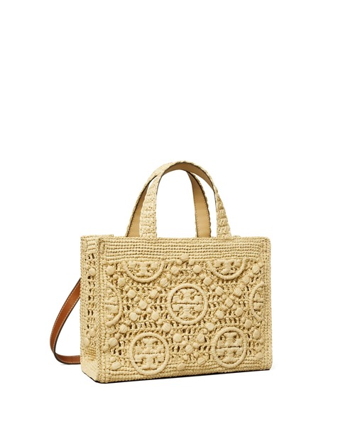 TORY BURCH トートバッグ Tモノグラム ラフィア トップハンドル