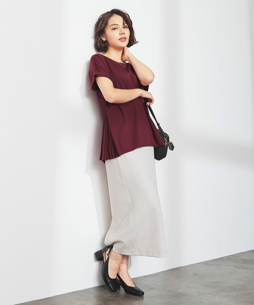 プリーツプリーズ 白 トップス GLACIER lusso tシャツ 脇プリーツトップス レディース