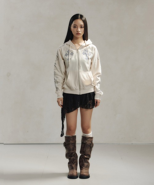「FCMM」 ジップアップパーカー SMALL チャコール レディース FCMM パーカー 「日本限定」CROSS ZIP UP HOODIE/クロスジップ