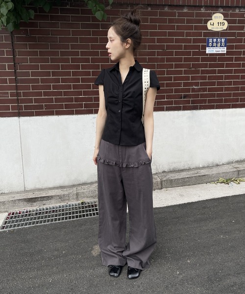 UNE MANSION（ユヌマンション） パンツ コットン100％フロントフリル