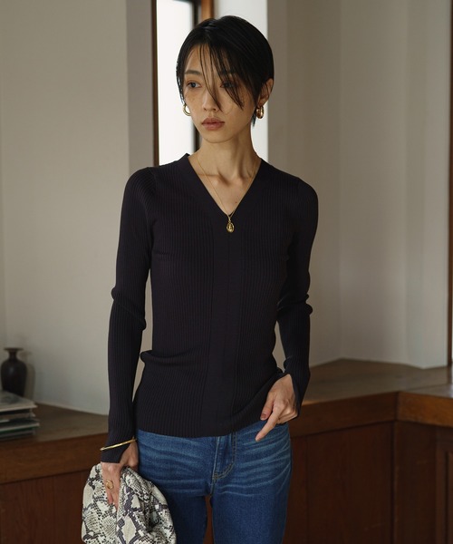 「LOUNGEDRESS」 Vネックニット FREE ブラック レディース