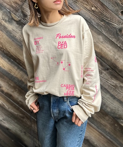 「mi via loca」 「GILDAN」長袖カットソー MEDIUM ピンク レディース