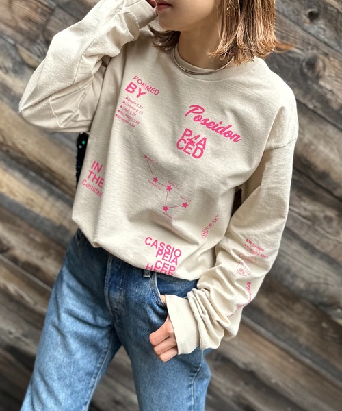 「mi via loca」 「GILDAN」長袖カットソー MEDIUM ピンク レディース