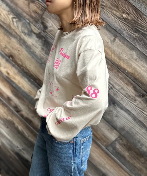 「mi via loca」 「GILDAN」長袖カットソー MEDIUM ピンク レディース