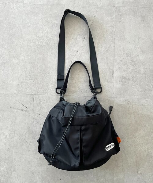 【collection PRIVEE?】かごバッグ 巾着 白×黒×グレー 巾着ショルダーバッグ 巾着バッグ 巾着 ショルダーバッグ 2way