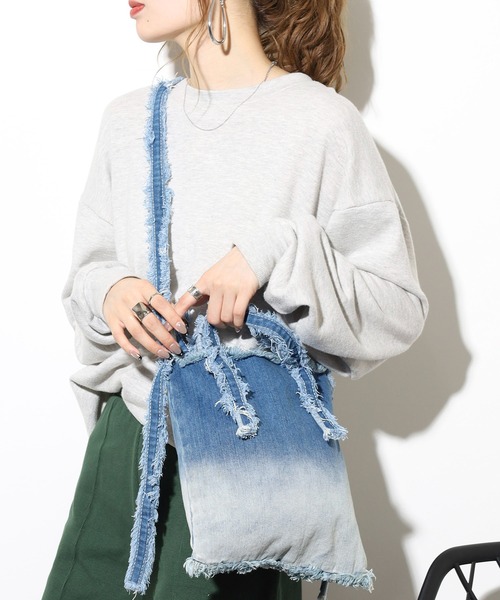 DIESEL デニムトートバッグ グラデーション Crossi トートバッグ フリンジデニムグラデーショントートバッグ