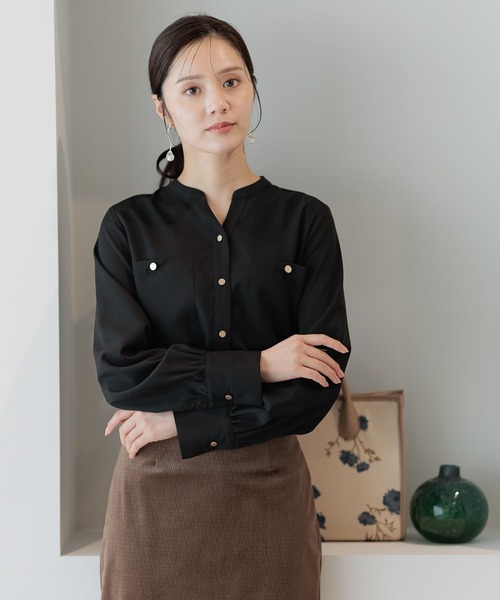 Andemiu ブラウス シャツ キンボタンサファリシャツ長袖595912