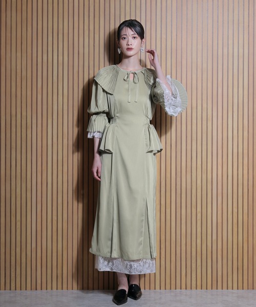 FLANEEK. ワンピース プリーツカラーペプラムワンピース : ZOZOTOWN