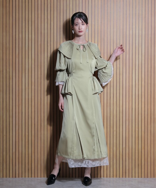 FLANEEK. ワンピース プリーツカラーペプラムワンピース : ZOZOTOWN