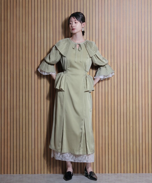 FLANEEK. ワンピース プリーツカラーペプラムワンピース : ZOZOTOWN