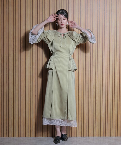 FLANEEK. ワンピース プリーツカラーペプラムワンピース : ZOZOTOWN