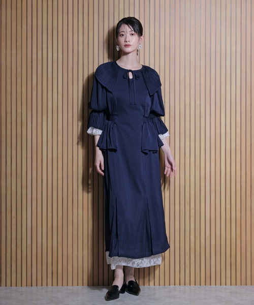 FLANEEK. ワンピース プリーツカラーペプラムワンピース : ZOZOTOWN