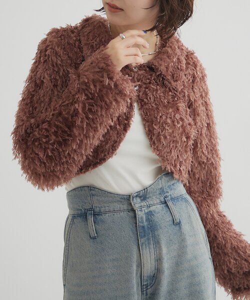 mystic（ミスティック） カーディガン 衿付きフェザーボレロ