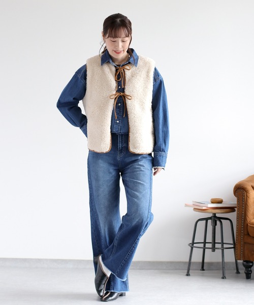 【未使用品】ナチュラルランドリー リバーシブルベスト　ボア　パイピング SALE 40%OFF】NATURAL LAUNDRY(ナチュラルランドリー)ボアリバーシブル