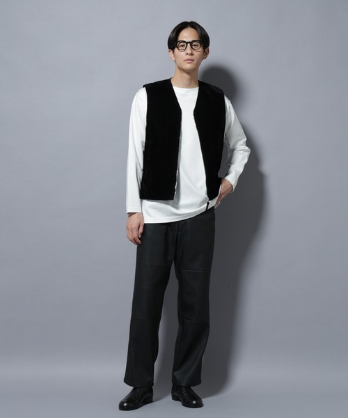 NANO universe パンツ ヴィンテージライクフェイクレザー ダブルニー