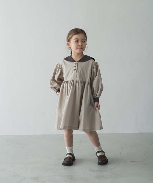 「riziere」 「KIDS」長袖ワンピース 130 グレイッシュベージュ キッズ_画像7