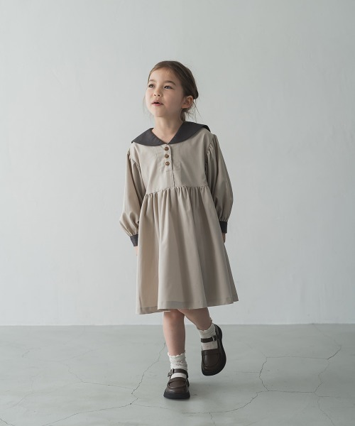「riziere」 「KIDS」長袖ワンピース 130 グレイッシュベージュ キッズ_画像8