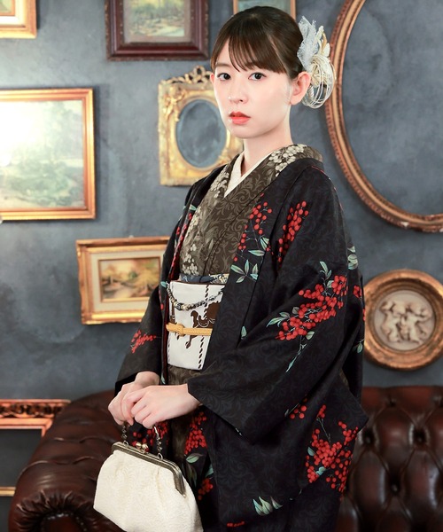 KIMONOMACHI 着物 レディース 洗える羽織 単品 Fサイズ 銀木犀 白木蓮