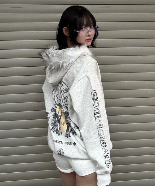 ZIPPER CLUB パーカー cross design fur zip レディース メンズ