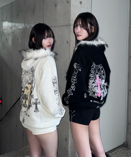 ZIPPER CLUB パーカー cross design fur zip レディース メンズ