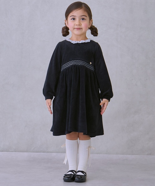 petit main ワンピース ベロアレースワンピース キッズ 子供服 女の子