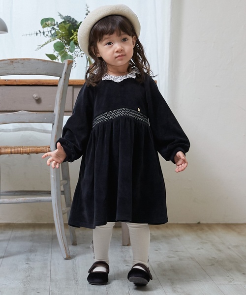 petit main ワンピース ベロアレースワンピース キッズ 子供服 女の子