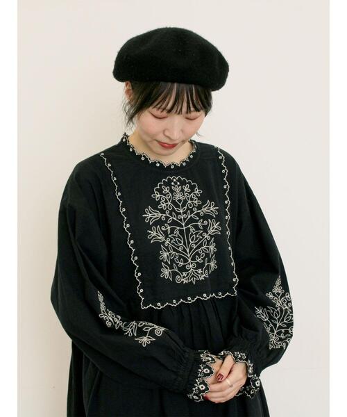 みん様 S 黒い刺繍 Samansa Mos2（サマンサモスモス） 長袖ワンピース S グレー