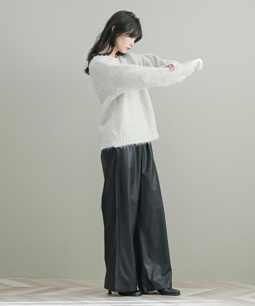 The rejoice パンツ フェイクレザーワイドパンツ レディース