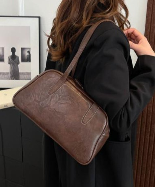 ボストンバッグ ビンテージ調 ロゴ ステッチ ミニボストン レディース