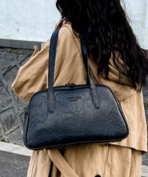 ボストンバッグ ビンテージ調 ロゴ ステッチ ミニボストン レディース