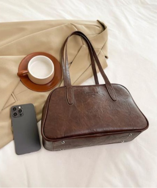 ボストンバッグ ビンテージ調 ロゴ ステッチ ミニボストン レディース