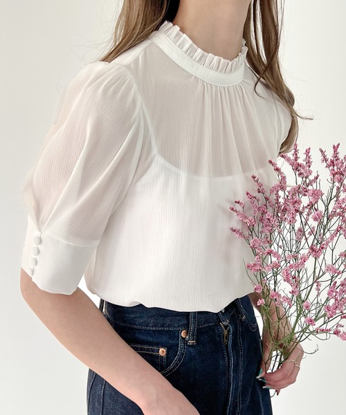 「junoah」 半袖ブラウス X-LARGE グレー レディース_画像4
