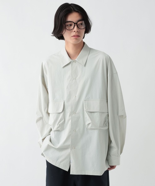 モックネックポケット付きシャツ（黒・白） George's シャツ BIGポケットテックシャツ メンズ レディース
