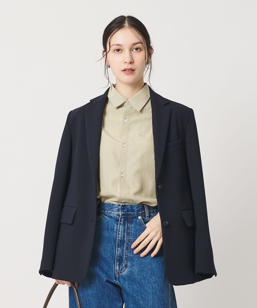 flamingo BEAUTY&amp;YOUTH  ストライプカシュクールシャツ セール】 quaranciel:〈洗濯機可能〉ストライプ カシュクール シャツ
