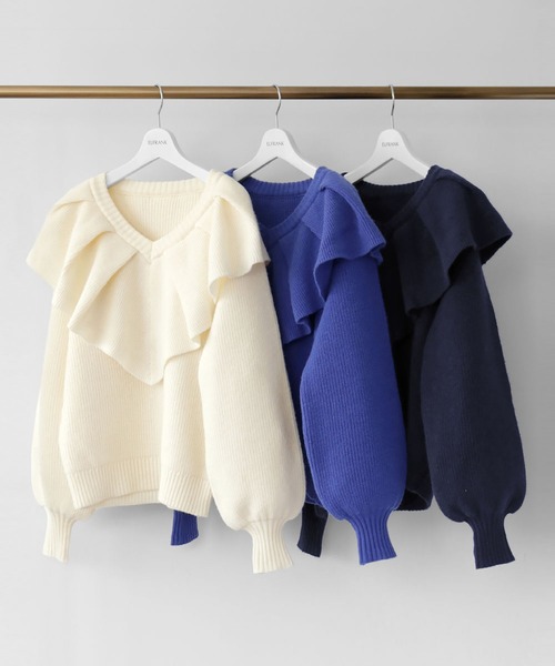 「ELFRANK」 長袖ニット FREE ネイビー レディース_画像2