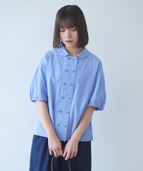 bulle de savon（ビュルデサボン） ブラウス シャツ cord voil stripe 