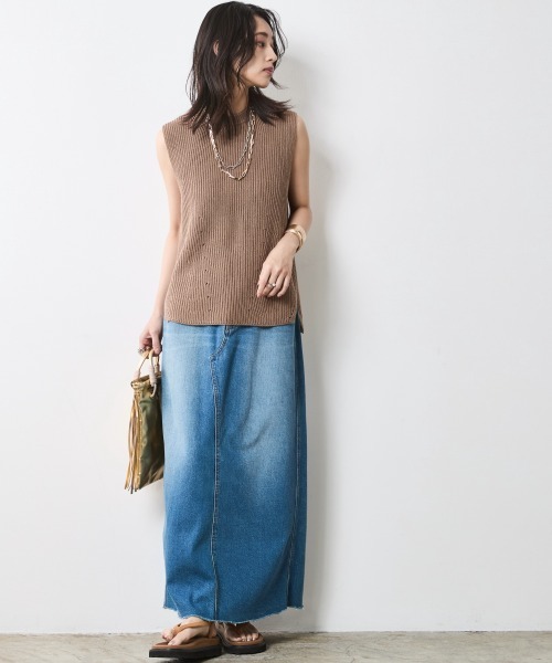 「CHIC STYLE」 ベスト 4L モカ レディース_画像4