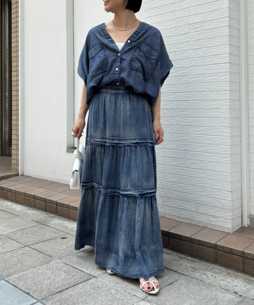 ジェナ　エスパスメルヴェイユ　テンセルフレンチデニムシャツ ゆったり　カジュアル Jena espace merveilleux（ジェナ エスパスメルヴェイユ） ブラウス