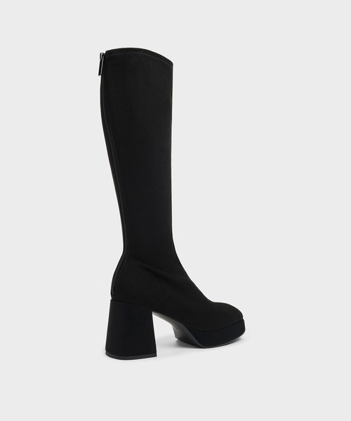 【超美品】プラットフォームロングブーツ ブラック 厚底 CHARLES ＆ KEITH（チャールズ&キース） ロング ブーツ