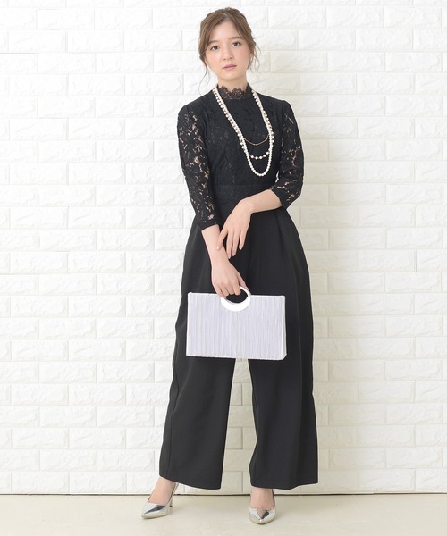 Lace Ladies パンツドレス レース七分袖 オールインワン・パンツ