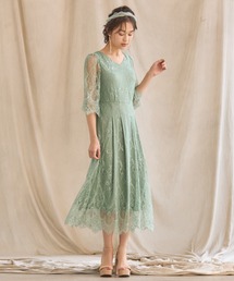 DRESS+ ドレス ワンピース 総レース Aライン ミモレ丈 結婚式