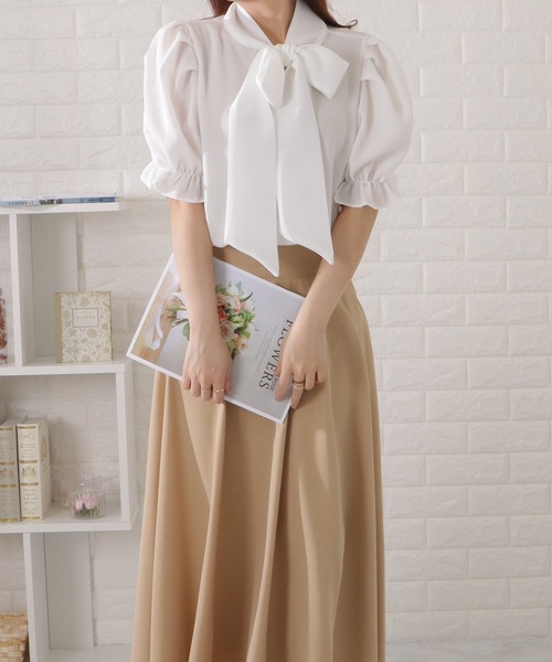 Lace Ladies ブラウス シャツ ボウタイ付きタック入りパワー
