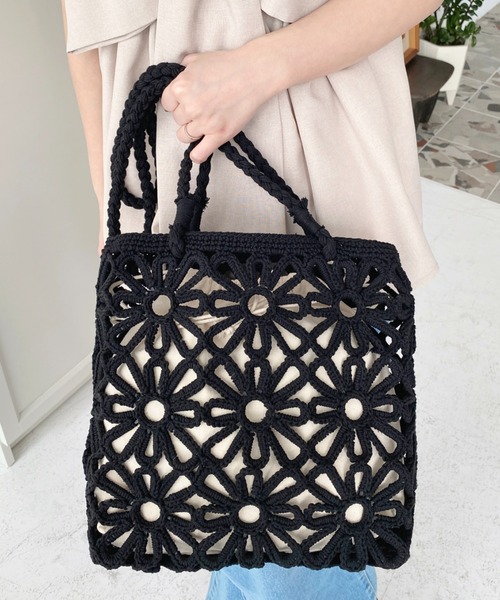 moment+ トートバッグ フラワー編みトートバッグ レディース