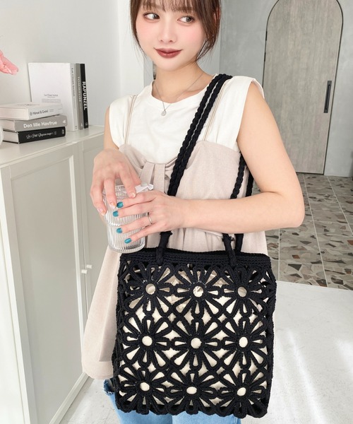 アドミラル◆バッグスリットフラワーTEE＆スコート◆セットアップ/サイズLL moment+ トートバッグ フラワー編みトートバッグ レディース