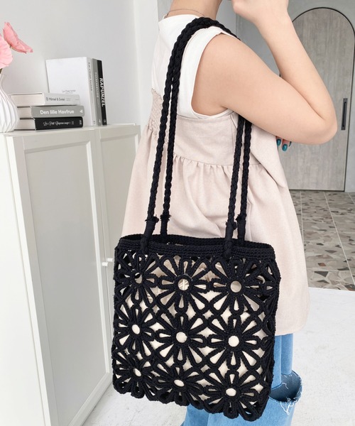moment+ トートバッグ フラワー編みトートバッグ レディース