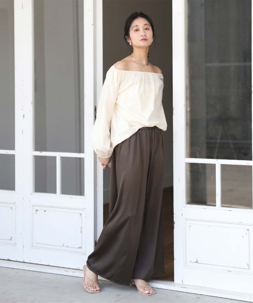 Suavele ー　季節不問　極美　ドレープイージーリラックスパンツ ur's パンツ サテンイージードレープパンツ レディース