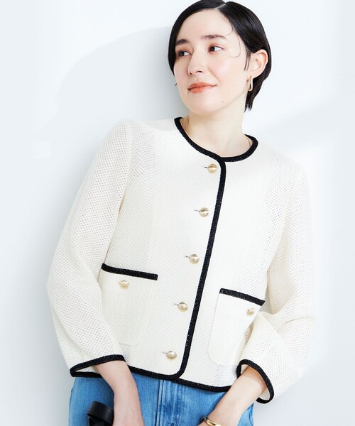 NOLLEY'S sophi ノーリーズ ソフィギマメッシュパイピングジャケット NOLLEY'S Sophi ジャケット ノーカラージャケット