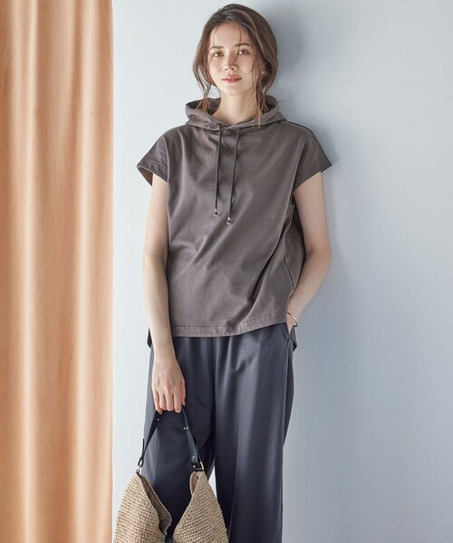 tシャツ 「SLOW/一部店舗限定」コンパクトインレー フレンチスリーブ フーディー レディース 23区 tシャツ 「SLOW/一部店舗限定」コンパクトインレー